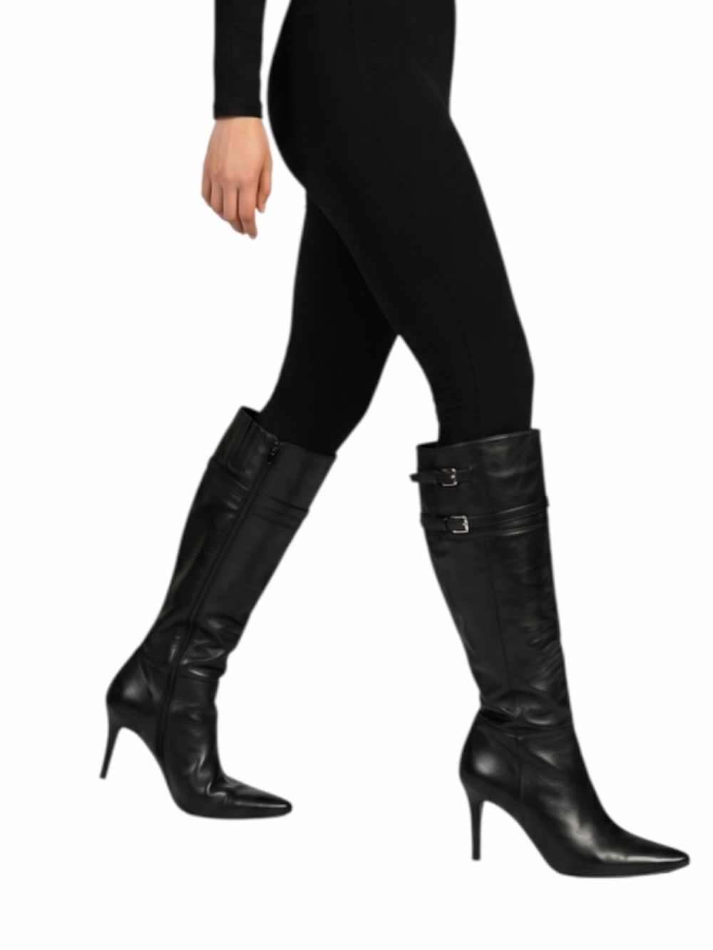 Ralph Lauren Women’s Leather Knee-High Stiletto Boots In Black Size 8 1/2 NWOT